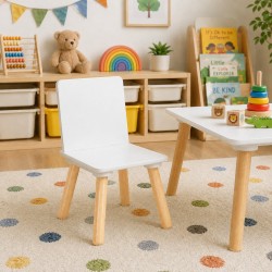 Бяло Детско Дървено Столче GINGER HOME, Скандинавски Стил, MDF и Борова Дървесина, Заоблени Ръбове, 26.8×26.8×50 см - TF6163-C - view 7
                  