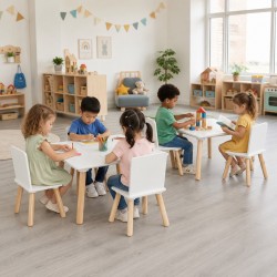 Бяло Детско Дървено Столче GINGER HOME, Скандинавски Стил, MDF и Борова Дървесина, Заоблени Ръбове, 26.8×26.8×50 см - TF6163-C - view 8
                  