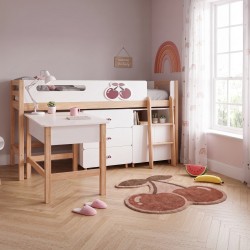 Комплект Детска Стая GINGER HOME CHERRY с Комбинирано Легло 90x200 см, Бюро, Скрин, Шкаф и Трикрилен Гардероб, Бяло, Розово и Натурално Дърво - SR-C - view 6
                  